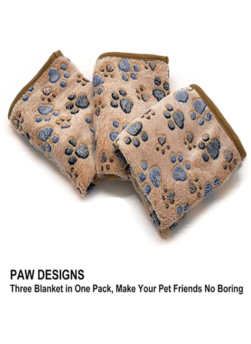 3 Pack Puppy Blankets Super Soft Warm Sleep Mat Paw Print Blanket Fluffy Premium Fleece Pet Blanket Flannel Throw Dog Washable Blankets for Dogs Puppy Cat