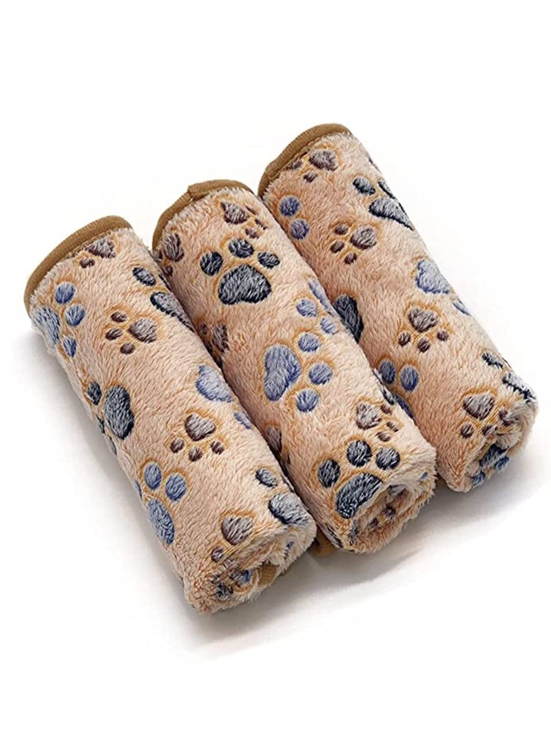 3 Pack Puppy Blankets Super Soft Warm Sleep Mat Paw Print Blanket Fluffy Premium Fleece Pet Blanket Flannel Throw Dog Washable Blankets for Dogs Puppy Cat