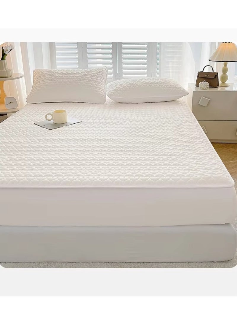 Waterproof Fitted Bedding Topper Set King Size 180x200 cm, White, Includes 2 Pillowcases
