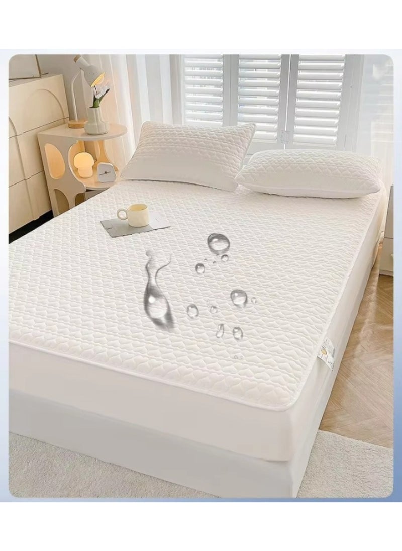 Waterproof Fitted Bedding Topper Set King Size 180x200 cm, White, Includes 2 Pillowcases
