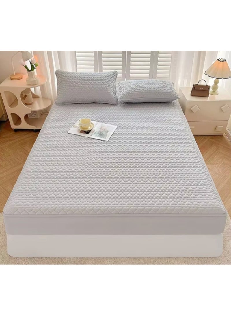 Waterproof Fitted Bedding Topper Set King Size 200 x 200 cm, Grey , Includes 2 Pillowcases