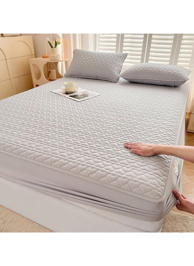 Waterproof Fitted Bedding Topper Set King Size 200 x 200 cm, Grey , Includes 2 Pillowcases