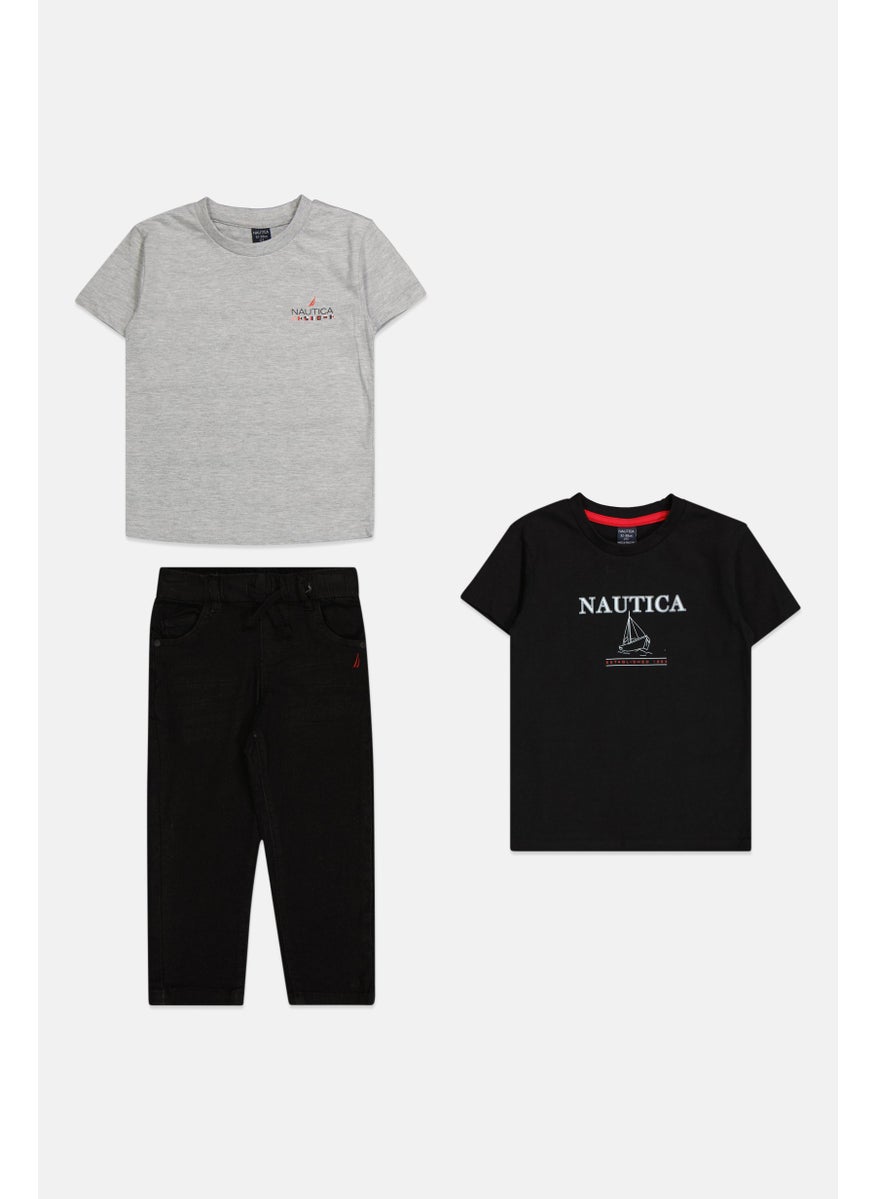 Toddlers Boy 3 Pcs Brand Logo T-Shirt And Jeans, Black