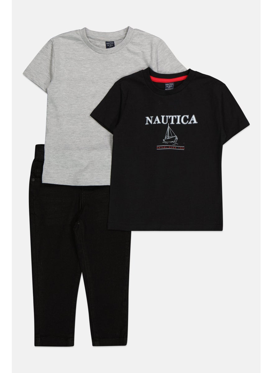 Toddlers Boy 3 Pcs Brand Logo T-Shirt And Jeans, Black