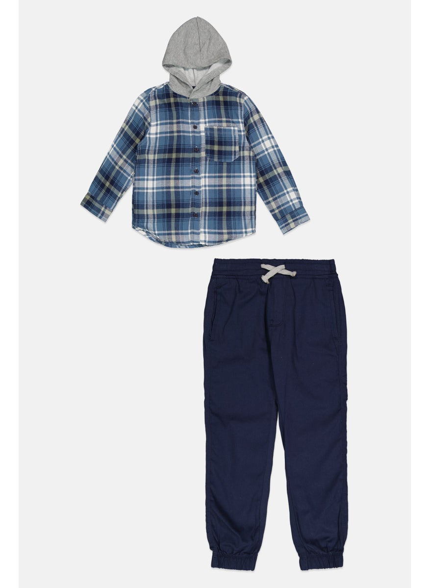 Kids Boy 2 Pieces Plaid Jacket Shirt And Jogger Pants Set, Multicolor