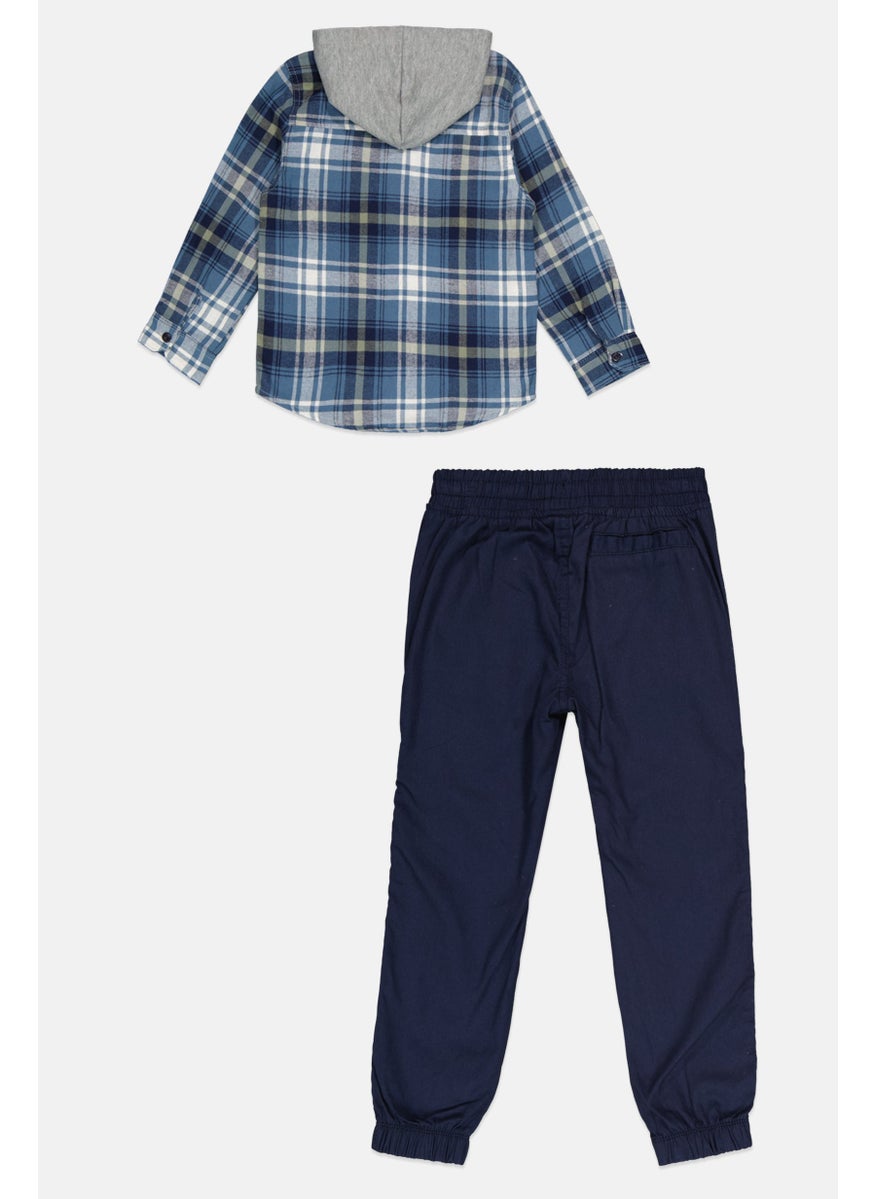 Kids Boy 2 Pieces Plaid Jacket Shirt And Jogger Pants Set, Multicolor