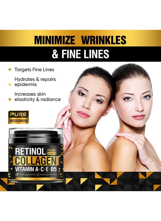 Retinol Face Cream - Natural Anti-Wrinkle Cream - Anti-Aging Facial Moisturizer with Collagen & Hyaluronic Acid - Hydrate, Renew and Protect Your Skin 1.7oz