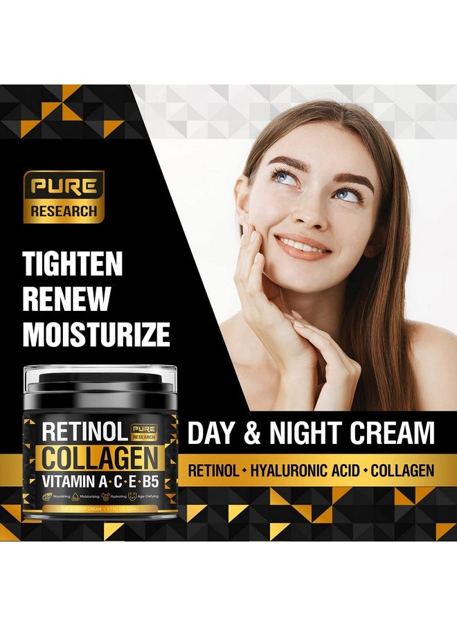 Retinol Face Cream - Natural Anti-Wrinkle Cream - Anti-Aging Facial Moisturizer with Collagen & Hyaluronic Acid - Hydrate, Renew and Protect Your Skin 1.7oz
