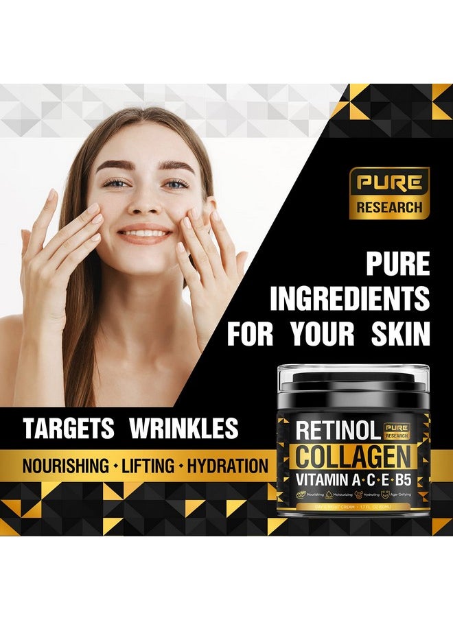 Retinol Face Cream - Natural Anti-Wrinkle Cream - Anti-Aging Facial Moisturizer with Collagen & Hyaluronic Acid - Hydrate, Renew and Protect Your Skin 1.7oz