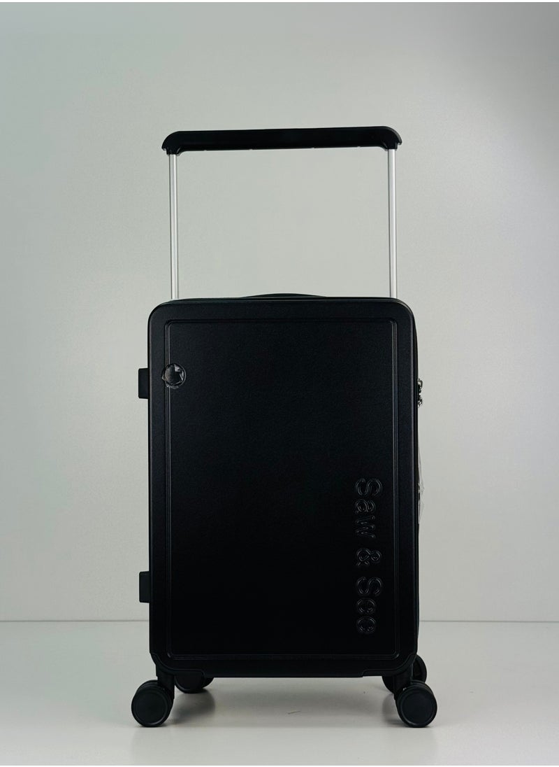 Carry On Luggage Wide Handle Luxury Design Rolling Travel Suitcase, TSA Approved combination Lock, PC Hardside with Cup Holder and 4 Double Spinner Wheels, 20 inch - Black
