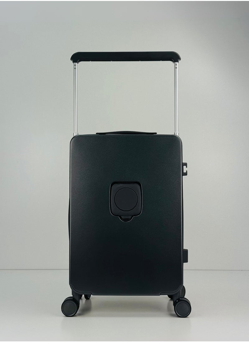 Carry On Luggage Wide Handle Luxury Design Rolling Travel Suitcase, TSA Approved combination Lock, PC Hardside with Cup Holder and 4 Double Spinner Wheels, 20 inch - Black