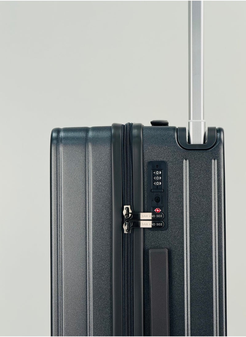 Carry On Luggage Wide Handle Luxury Design Rolling Travel Suitcase, TSA Approved combination Lock, PC Hardside with Cup Holder and 4 Double Spinner Wheels, 20 inch - Black