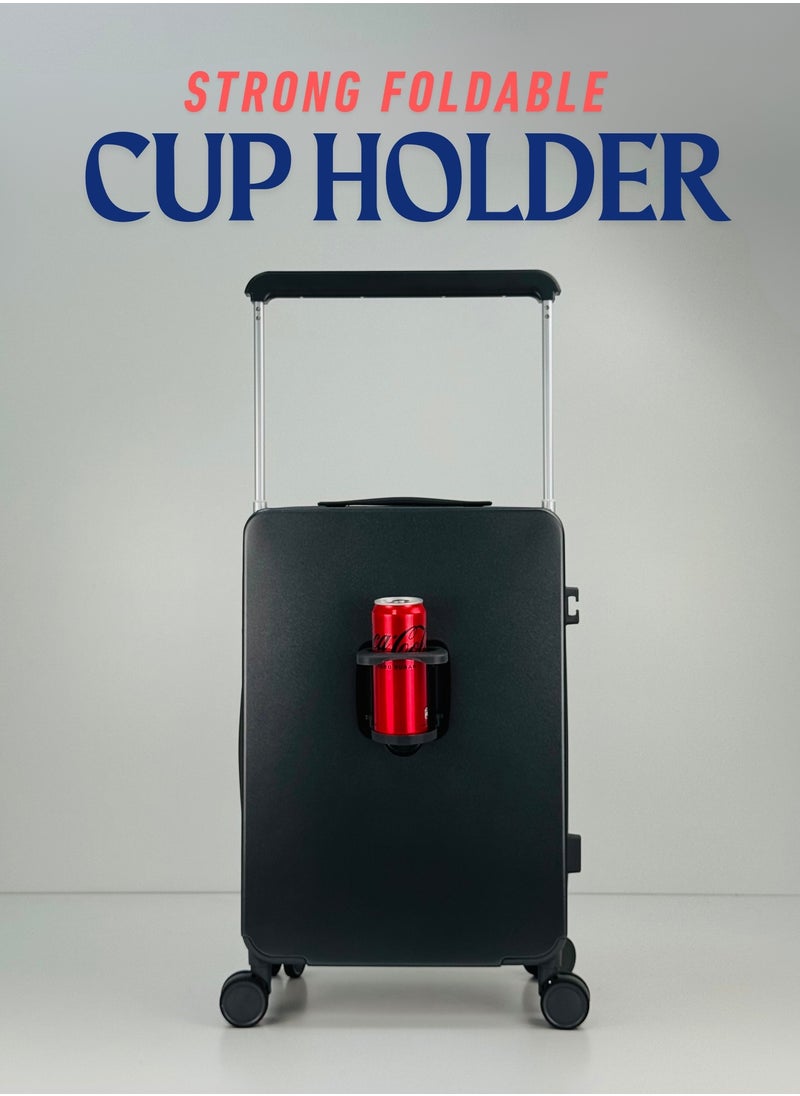 Carry On Luggage Wide Handle Luxury Design Rolling Travel Suitcase, TSA Approved combination Lock, PC Hardside with Cup Holder and 4 Double Spinner Wheels, 20 inch - Black