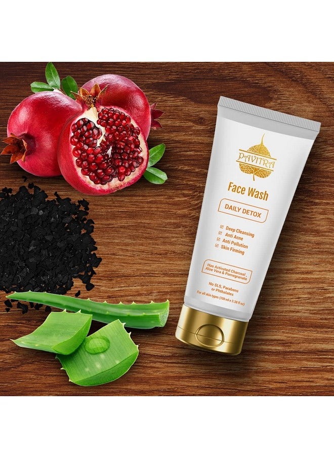 Pavitra+ Organic Activated Charcoal Acne Oil and Pollution Control Face Wash 100ml (Pack of 5)