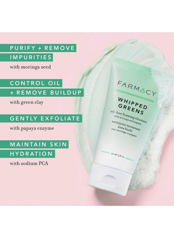 Farmacy Foaming Face Wash for Oily Skin - Whipped Greens Oil-Free Gentle Facial Cleanser + Exfoliator - Infused with Green Clay to Remove Impurities, Control Oil + Maintain Skin Hydration (150ml)