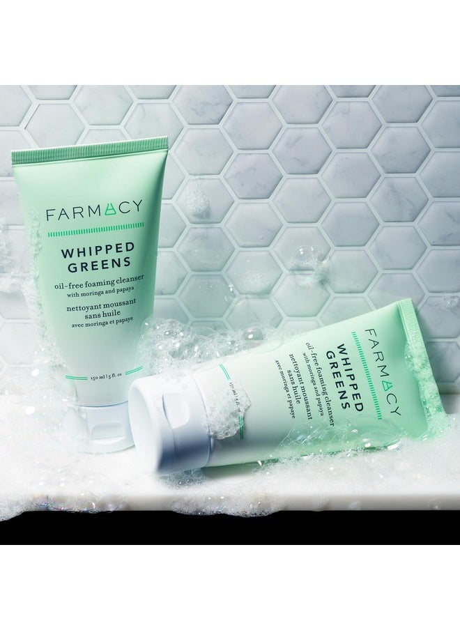 Farmacy Foaming Face Wash for Oily Skin - Whipped Greens Oil-Free Gentle Facial Cleanser + Exfoliator - Infused with Green Clay to Remove Impurities, Control Oil + Maintain Skin Hydration (150ml)