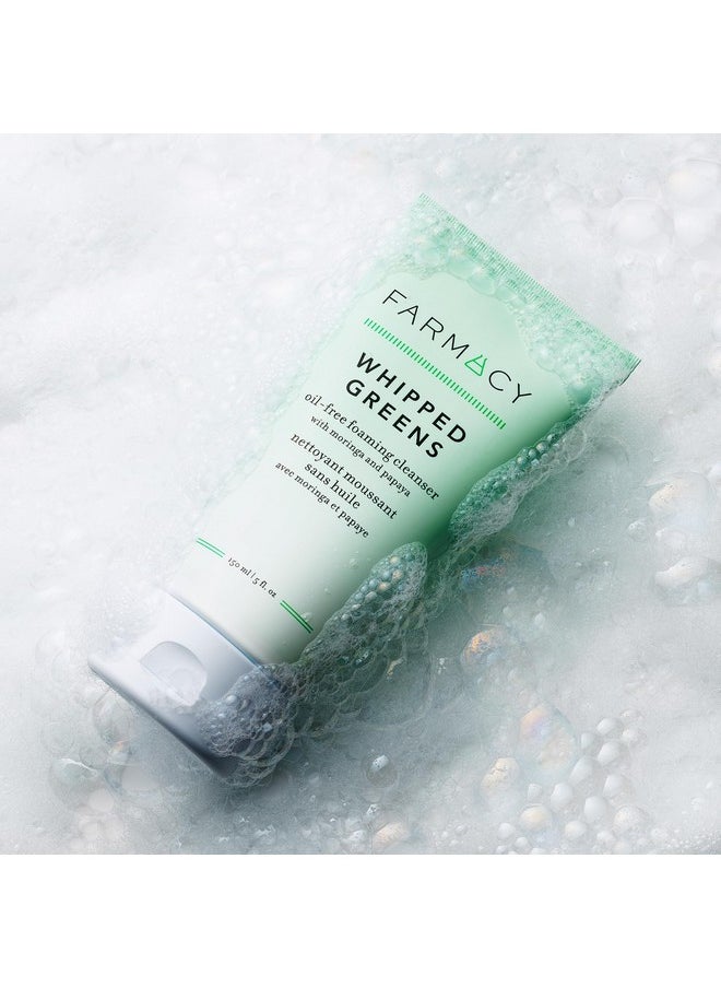 Farmacy Foaming Face Wash for Oily Skin - Whipped Greens Oil-Free Gentle Facial Cleanser + Exfoliator - Infused with Green Clay to Remove Impurities, Control Oil + Maintain Skin Hydration (150ml)