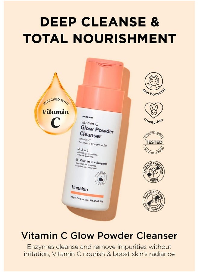 Hanskin Vitamin C Glow Powder Cleanser - Gentle Face Wash for Brightening & Radiant Skin, Papaya Enzyme Powder Facial Cleanser for Dry Skin, Exfoliating & Refreshing Korean Skincare [2.36 fl oz.]