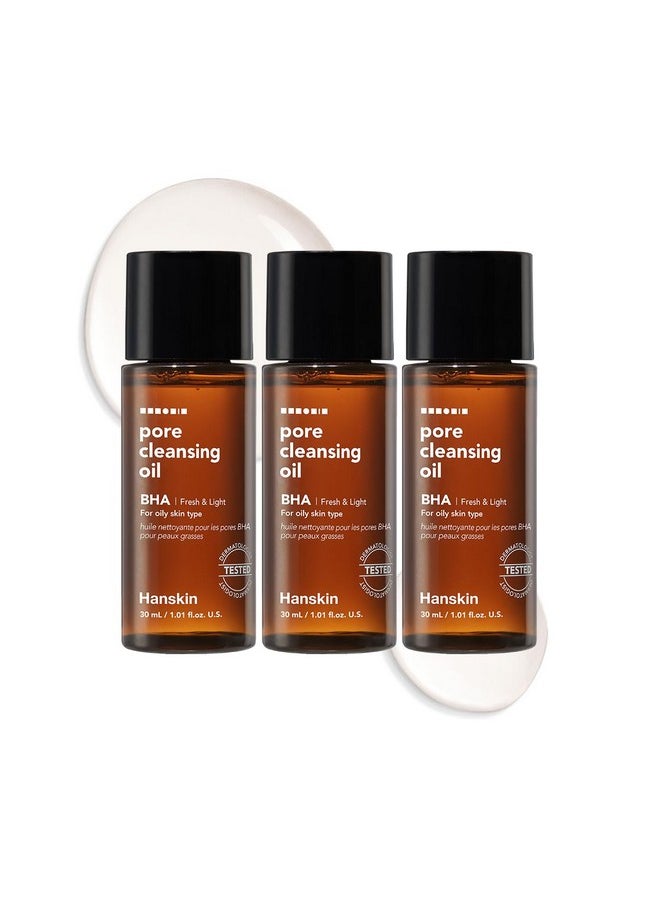 Hanskin BHA Pore Cleansing Oil, Sample Trial Size, Travel Size Mini Makeup Remover Set, Gentle Blackhead Cleanser for Combination and Oily Skin [30 ml/Pack of 3]