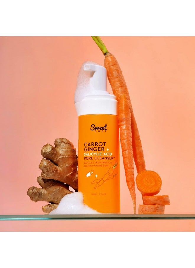 Sweet Chef Carrot Ginger + Salicylic Acid Pore Cleanser - Foaming Face Wash and Gentle Cleanser for Blemish Prone Skin - Brightening Ginger, Pore Minimizer Carrot and Exfoliating Face Wash (5 fl oz)