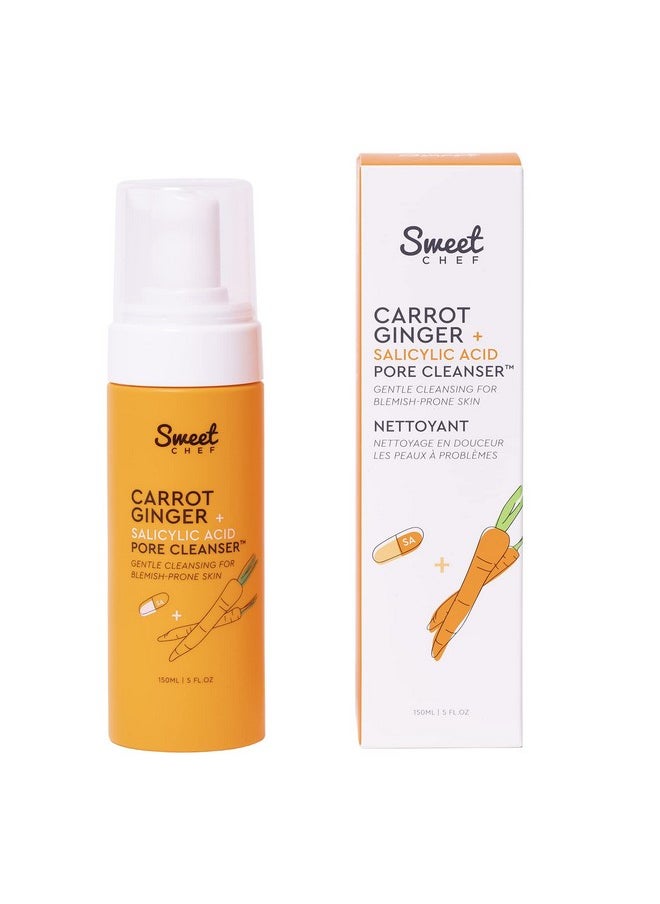 Sweet Chef Carrot Ginger + Salicylic Acid Pore Cleanser - Foaming Face Wash and Gentle Cleanser for Blemish Prone Skin - Brightening Ginger, Pore Minimizer Carrot and Exfoliating Face Wash (5 fl oz)
