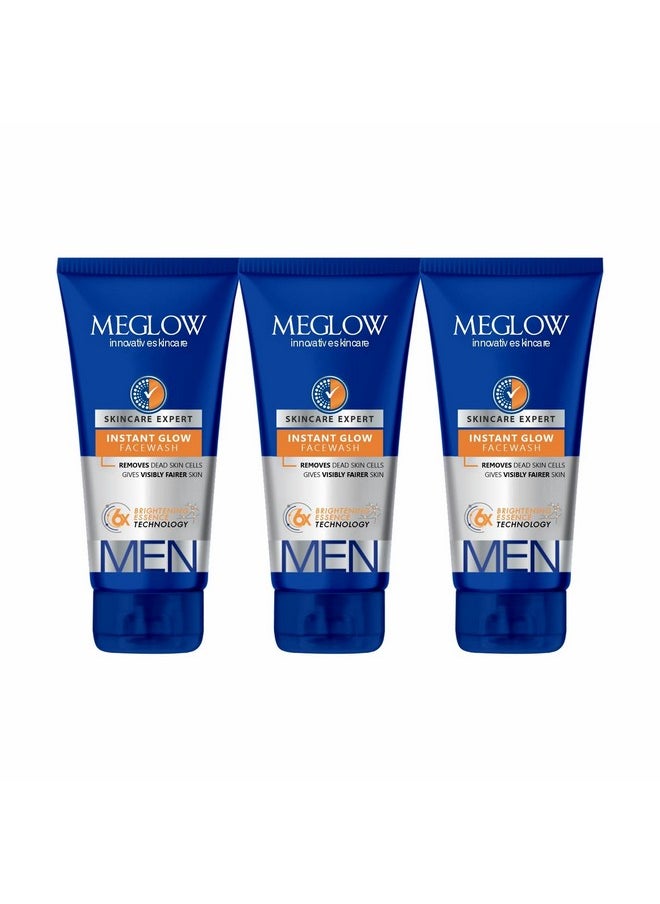 Meglow by Leeford | Instant Glow Facewash for Men | Skin Brightening Face Wash | Deeply Exfoliates & Hydrates | Glows & Even Skin Tone | Pack of 3 (70g each)