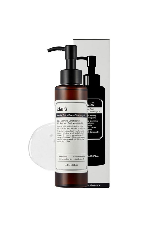 [DearKlairs] Gentle Black Deep Cleansing Oil 5.07 Oz | Composed of natural Vegan Black Bean, Black Sesame, Black Currant Seed oil for gentle, non-irritating cleanser for sensitive skin