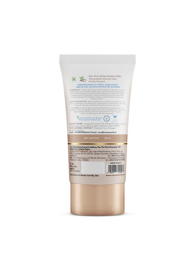 Mamaearth Rice Face Wash With Rice Water & Niacinamide for Glass Skin | For Hydrated & Even Skin Tone | Glowing & Brightened Skin | Korean Skin Care Product | For All Skin Types | For Men & Women | 150 ml