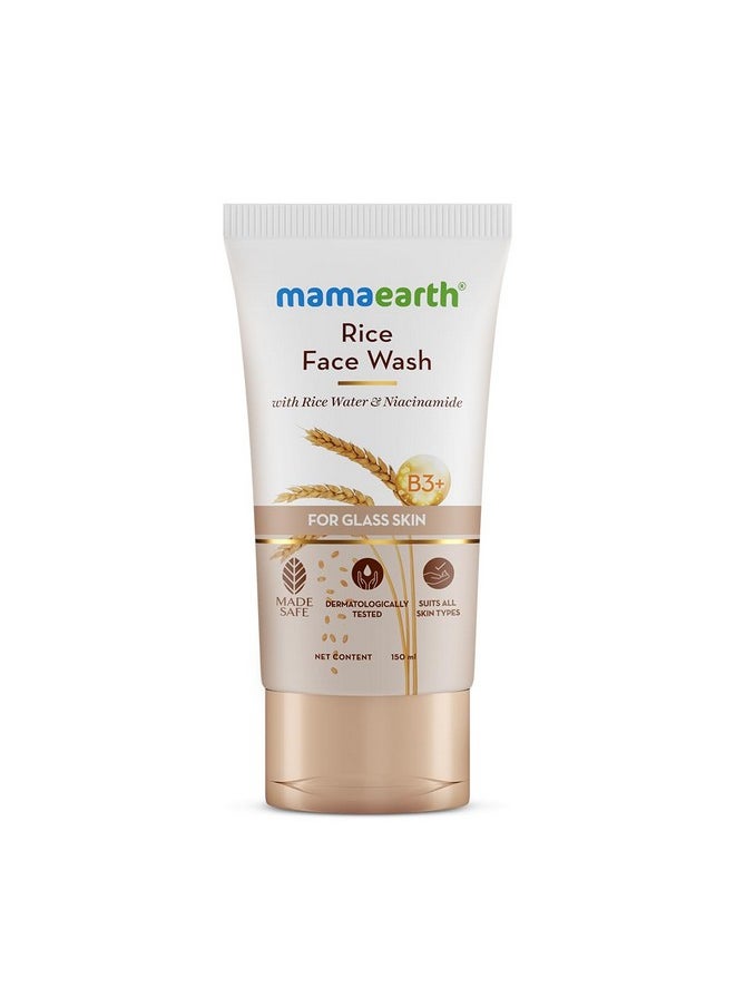 Mamaearth Rice Face Wash With Rice Water & Niacinamide for Glass Skin | For Hydrated & Even Skin Tone | Glowing & Brightened Skin | Korean Skin Care Product | For All Skin Types | For Men & Women | 150 ml
