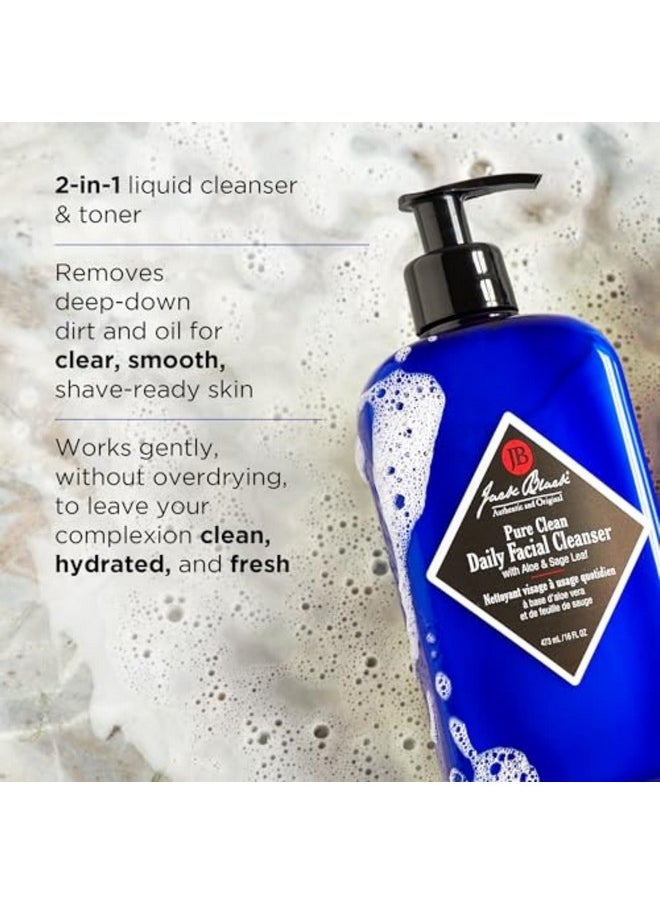 Jack Black - Pure Clean Daily Facial Cleanser, 16 fl oz â€“ 2-in-1 Facial Cleanser and Toner, Removes Dirt and Oil, PureScience Formula, Certified Organic Ingredients, Aloe and Sage Leaf