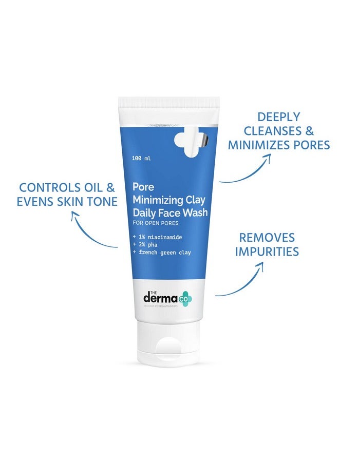 The Derma Co Pore Minimizing Clay Daily Face Wash | Deeply Cleanses Oil & Impurities | Shrink Open Pores | Infused with Green French Clay | 3.38 Fl Oz/100ml