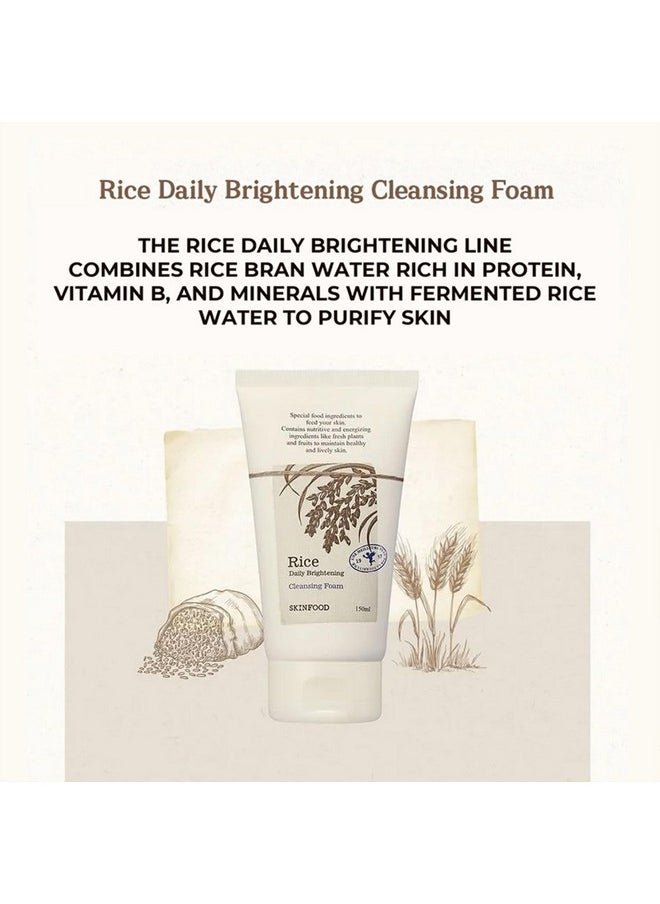 SKINFOOD Rice Daily Cleansing Foam 150ml - Delicate, Fine, and Smooth Brightening Cleansing with Fermented White Rice Ingredients - Firming Bubble Facial Foam Cleanser - For Men and Women (5.07 fl. oz.)