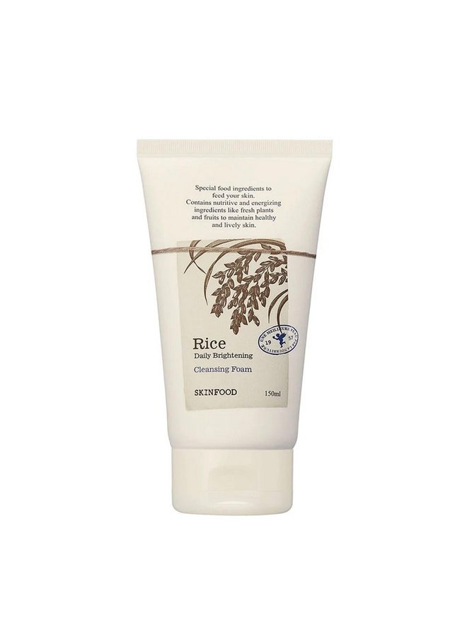 SKINFOOD Rice Daily Cleansing Foam 150ml - Delicate, Fine, and Smooth Brightening Cleansing with Fermented White Rice Ingredients - Firming Bubble Facial Foam Cleanser - For Men and Women (5.07 fl. oz.)