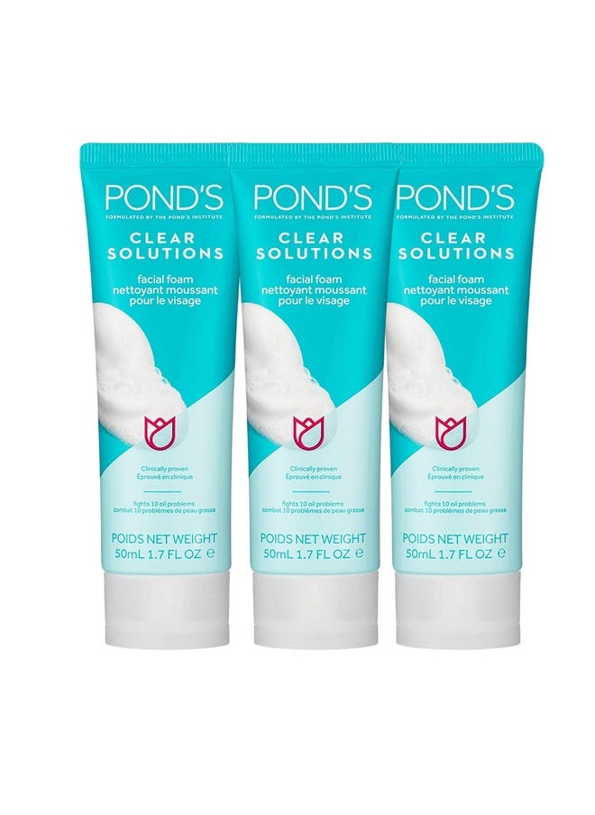 Pond's Clear Solution, Foaming Face Wash, Removes Excess Oil, Face Cleanser, 1.7 Fl Oz (Pack of 3)