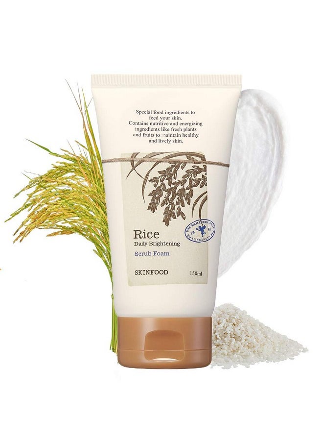 SKINFOOD Rice Daily Scrub Foam 5.07 oz. (150ml) - Hypoallergenic Micro Fine Rice Bran Facial Scrub Foaming Cleanser, Skin Exfoliating with Dense Foam - Exfoliating Face Scrub - Sensitive Skin Scrub