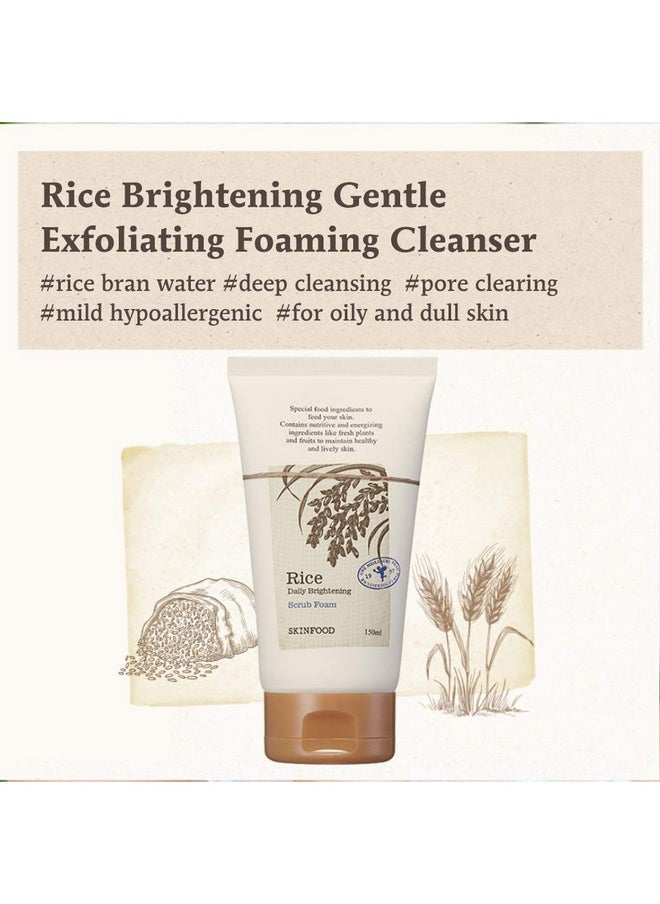 SKINFOOD Rice Daily Scrub Foam 5.07 oz. (150ml) - Hypoallergenic Micro Fine Rice Bran Facial Scrub Foaming Cleanser, Skin Exfoliating with Dense Foam - Exfoliating Face Scrub - Sensitive Skin Scrub