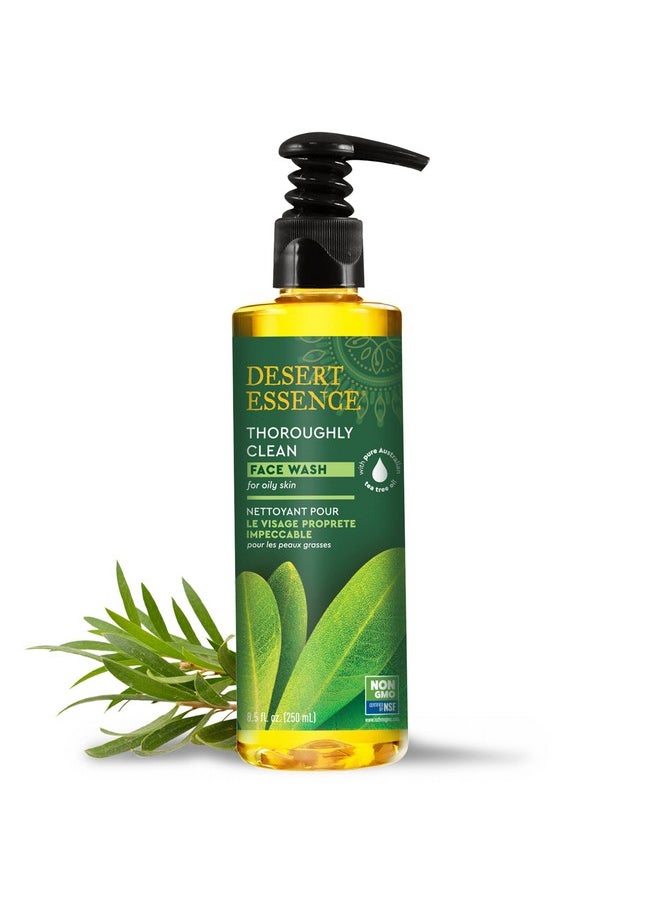 Desert Essence Thoroughly Clean Face Wash - Original - 8.5 Fl Oz - Pack of 2 - Tea Tree Oil - For Soft Radiant Skin - Gentle Cleanser - Extracts Of Goldenseal, Awapuhi, & Chamomile Essential Oils
