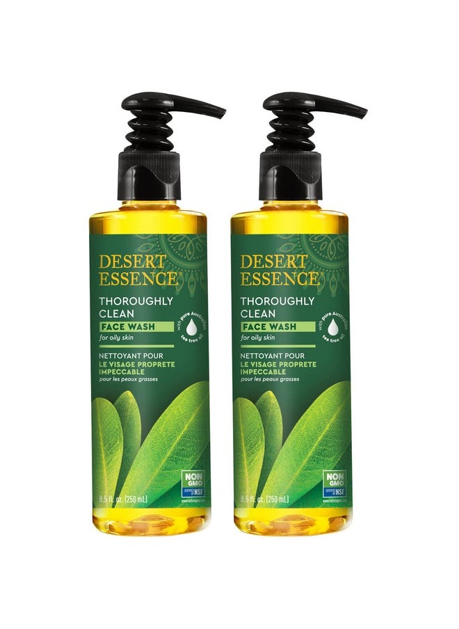 Desert Essence Thoroughly Clean Face Wash - Original - 8.5 Fl Oz - Pack of 2 - Tea Tree Oil - For Soft Radiant Skin - Gentle Cleanser - Extracts Of Goldenseal, Awapuhi, & Chamomile Essential Oils