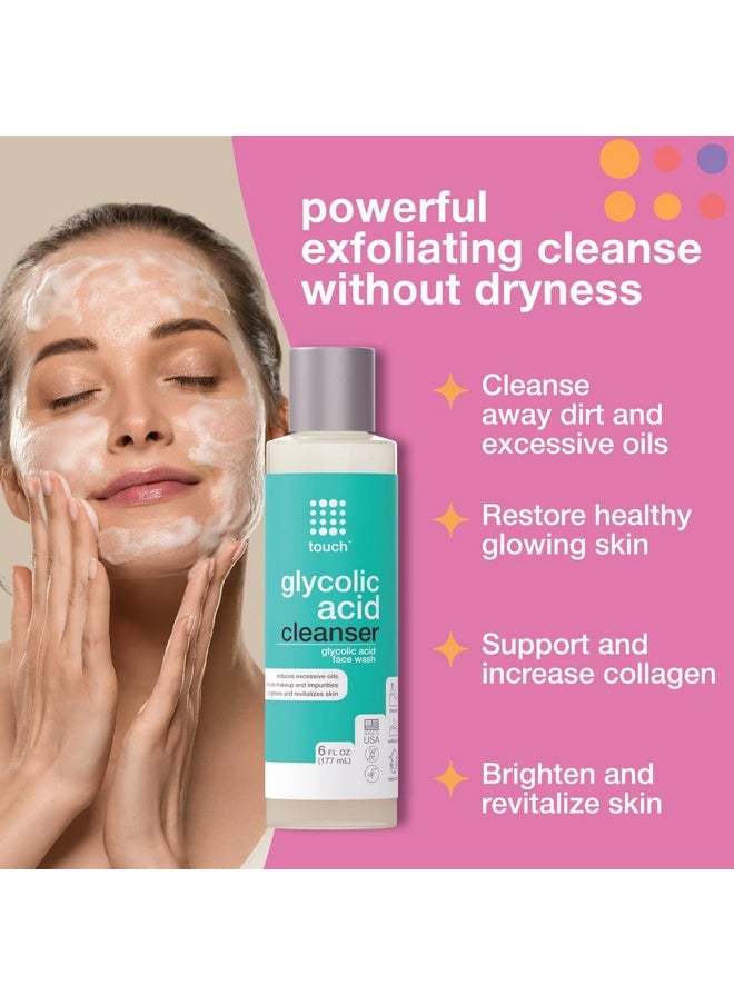 10% Glycolic Acid Face Wash - Exfoliating, Non Drying & Foaming AHA Cleanser - Anti-Aging, Skin Tone & Texture, Wrinkles, Pores, Blackheads - Sulfate Free, Oil Free, & Low PH - 6 oz.