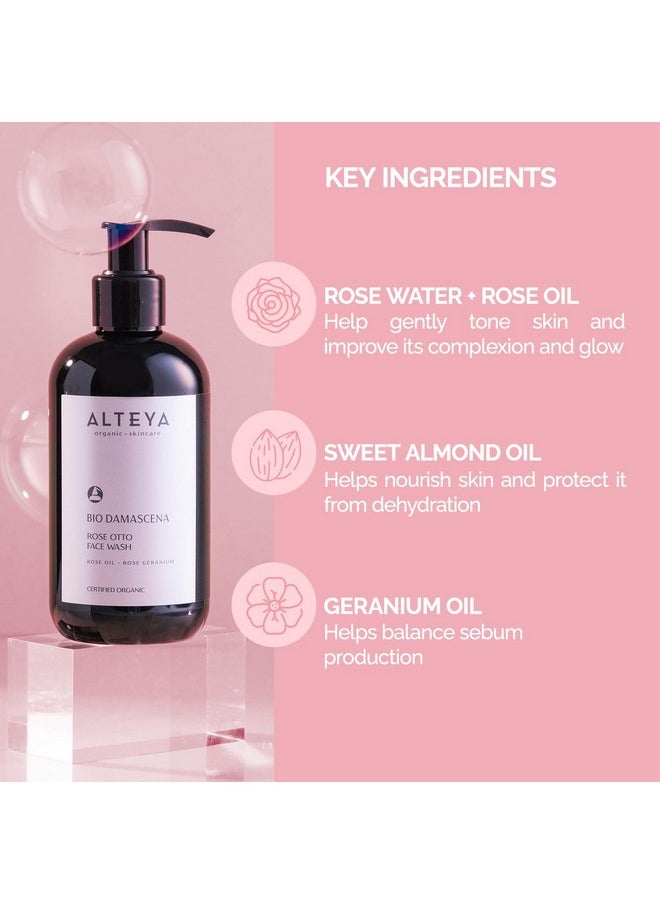 Alteya Organics Face Wash USDA Certified Organic Skin Care 8.5 Fl Oz/250 mL Bio Damascena Award-Winning Face Cleanser With Organic Bulgarian Rose Oil Purifying, Soothing and Beautifying