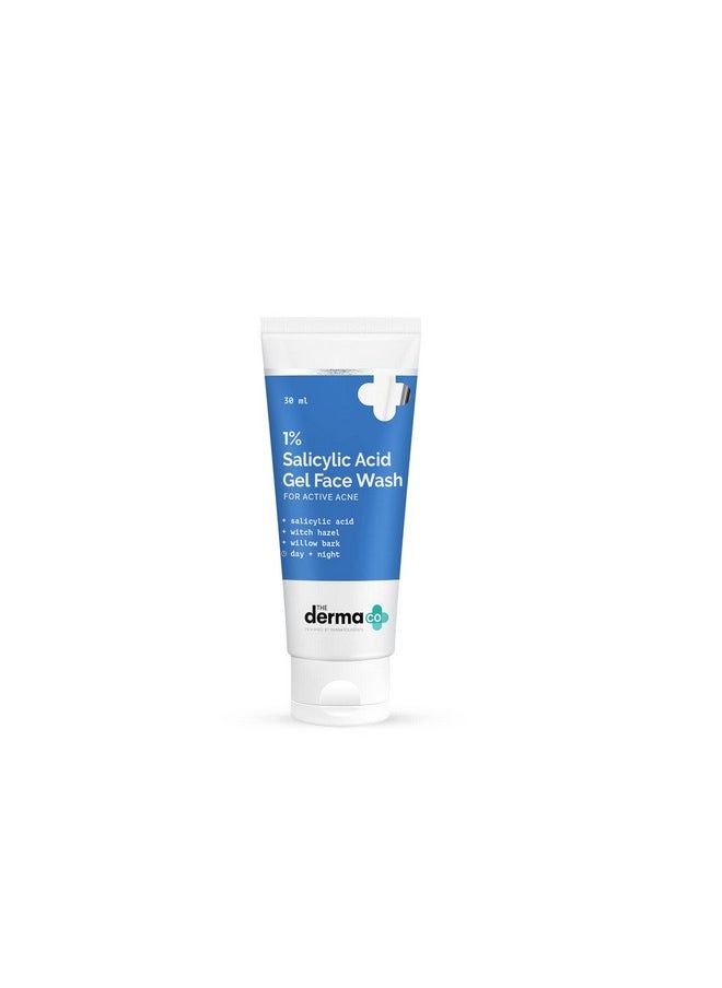 The Derma Co 1% Salicylic Acid Gel Face Wash for Acne | Deeply Cleanses & Exfoliates | Helps Reduce Acne & Controls Oil Production | 1.01 Fl Oz/30ml
