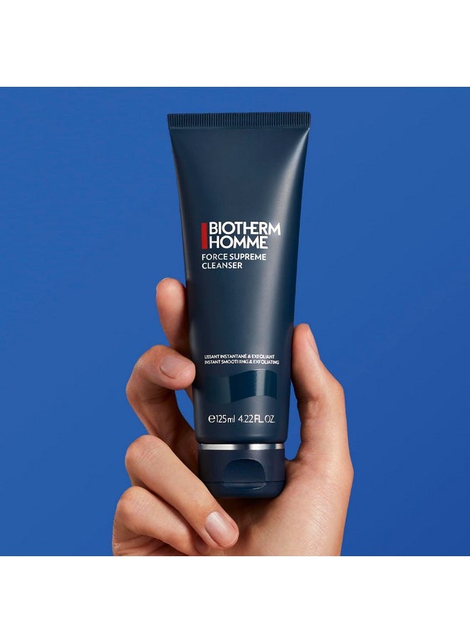 Biotherm Homme Force Supreme Cleanser, Smoothing & Exfoliating Face Cleanser for Men with Blue Algae, Cedar Bud Extract & Exfoliating Micro-Particles, for Soft and Comfortable Skin, 4.2 Fl. Oz.