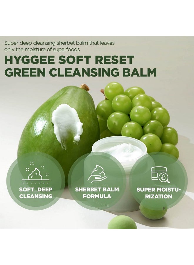 HYGGEE Soft Reset Green Cleansing Balm - Vegan Gentle Makeup Remover Sherbet Cleanser - Milky Oil Based Cleanser - Tea Tree Extract & Jojoba Oil - Hypoallergenic for Sensitive Skin, 3.38oz.