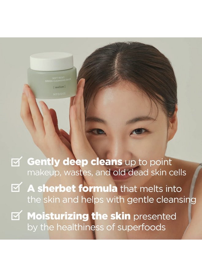 HYGGEE Soft Reset Green Cleansing Balm - Vegan Gentle Makeup Remover Sherbet Cleanser - Milky Oil Based Cleanser - Tea Tree Extract & Jojoba Oil - Hypoallergenic for Sensitive Skin, 3.38oz.