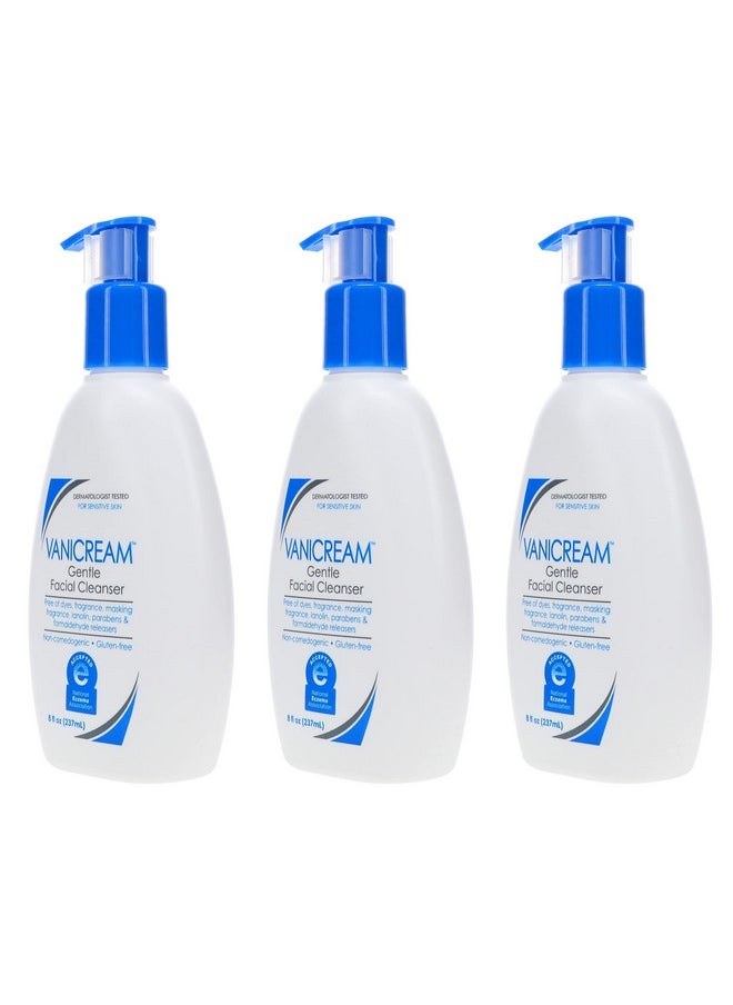 Vanicream Gentle Facial Cleanser for Sensitive Skin, 8 Oz (Pack of 3), Unscented, 24 Fl Oz