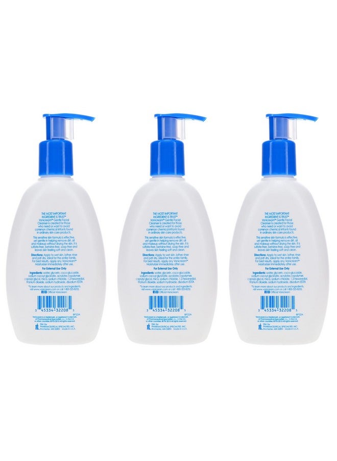 Vanicream Gentle Facial Cleanser for Sensitive Skin, 8 Oz (Pack of 3), Unscented, 24 Fl Oz