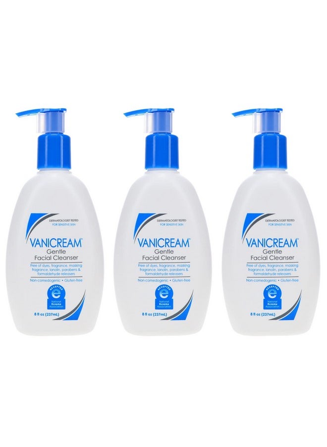 Vanicream Gentle Facial Cleanser for Sensitive Skin, 8 Oz (Pack of 3), Unscented, 24 Fl Oz