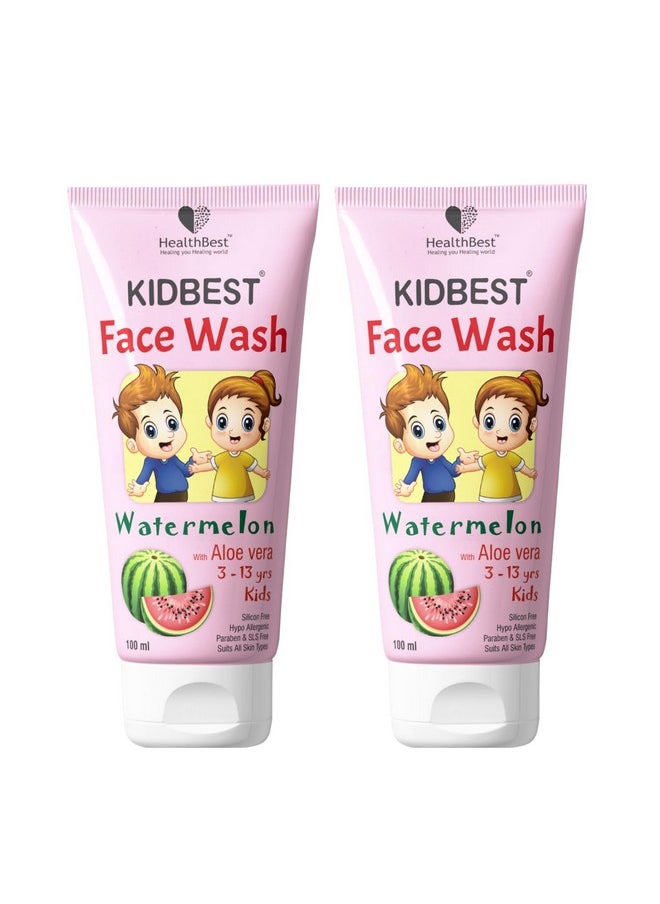 HealthBest Kidbest Face wash for 3-13 Years Kids | Normal Skin, Sensitive Skin & Dry Skin | Tear, Paraben, SLS free | Watermelon Flavor | 100ml (Pack of 2)