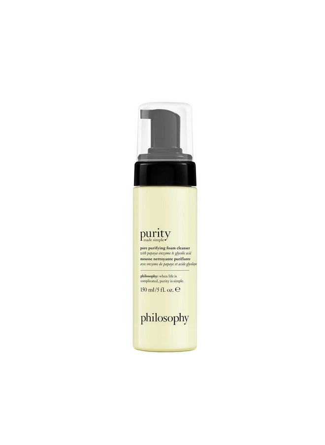 philosophy purity made simple pore purifying foam facial cleanser - with papaya enzyme & glycolic acid - foaming face wash - removes dirt and impurities from pores - 5 fl oz