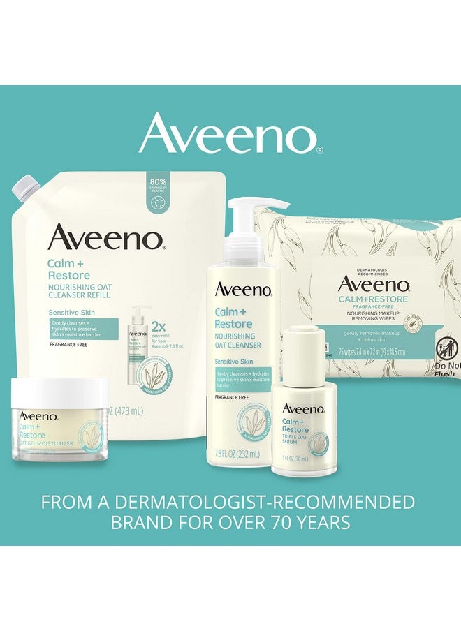 Aveeno Calm + Restore Nourishing Oat Facial Cleanser for Sensitive Skin, Gentle Face Wash with Nourishing Oat & Calming Feverfew, Hypoallergenic, Fragrance-Free, Refill Pouch, 16 fl. oz